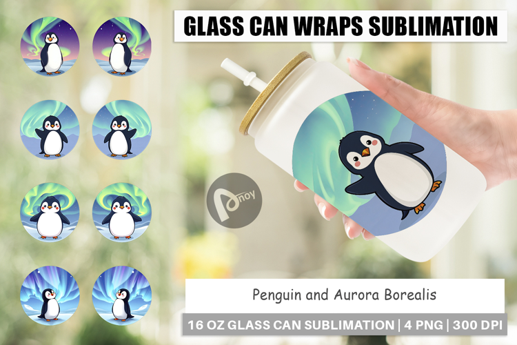 Glass Can Penguin and Aurora Borealis