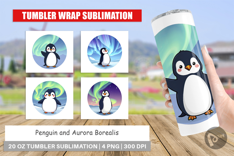 Tumbler Penguin and Aurora Borealis