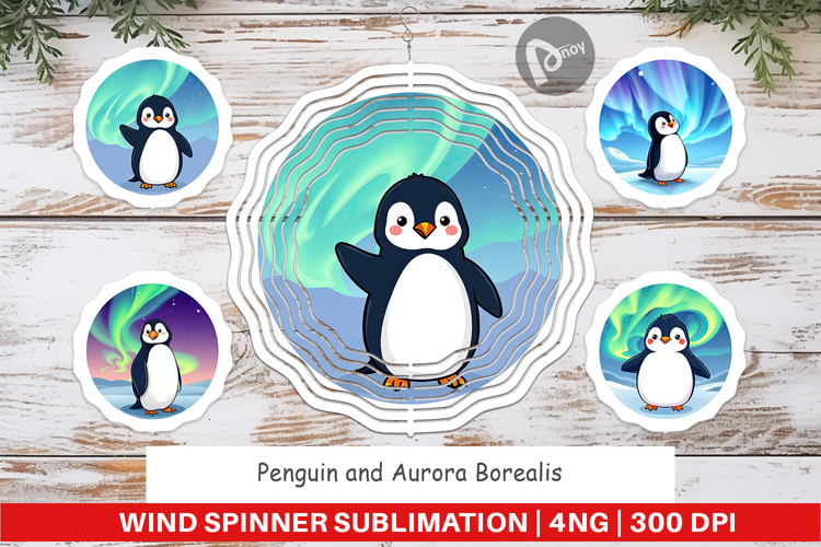 Wind Spinner Penguin and Aurora Borealis