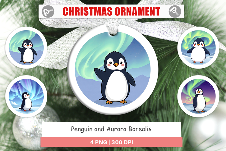 Ornament Penguin and Aurora Borealis