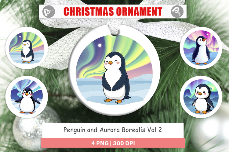 Ornament Penguin and Aurora Borealis