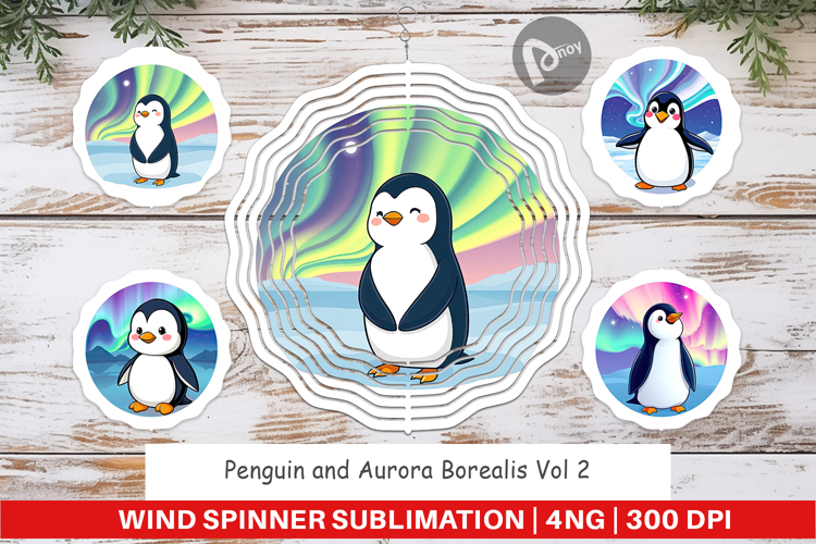 Wind Spinner Penguin and Aurora Borealis