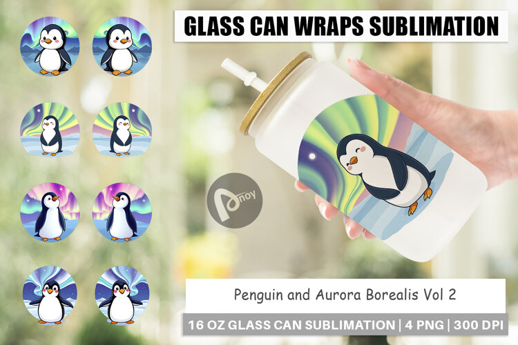 Glass Can Penguin and Aurora Borealis example image 1