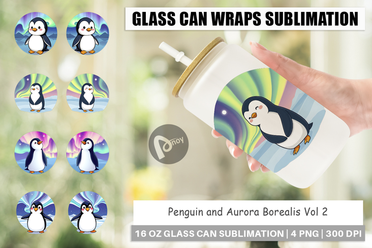 Glass Can Penguin and Aurora Borealis