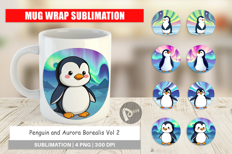 Mug Wrap Penguin and Aurora Borealis