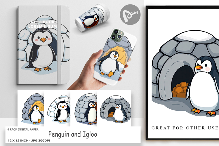 Digital Paper Penguin and Igloo example image 1