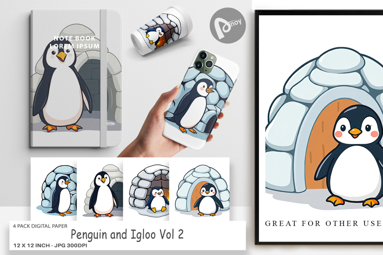 Digital Paper Penguin and Igloo example image 1