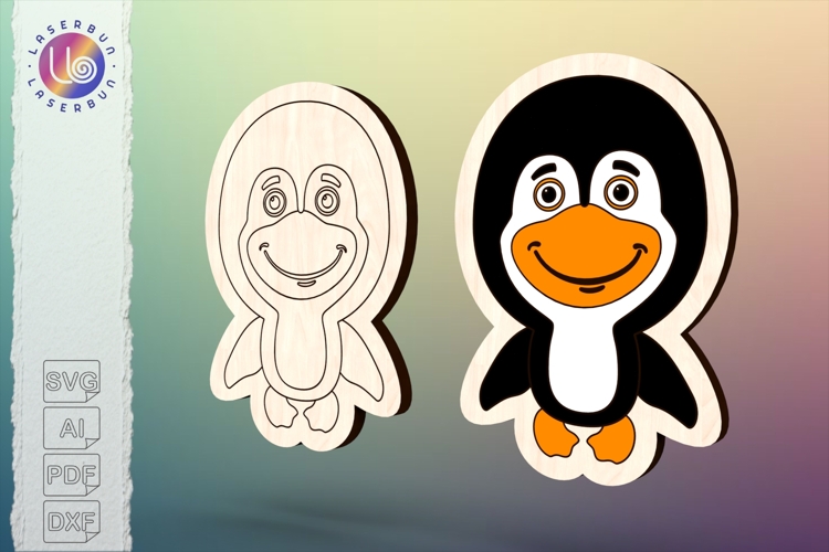 Penguin mini vector for laser cutting, cute winter animal