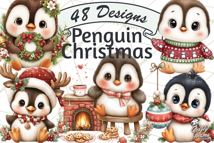 Christmas Penguin PNG Cute Kawaii Holiday Clipart