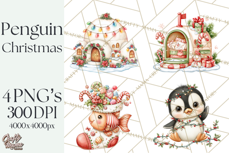 Christmas Penguin PNG Cute Kawaii Holiday Clipart