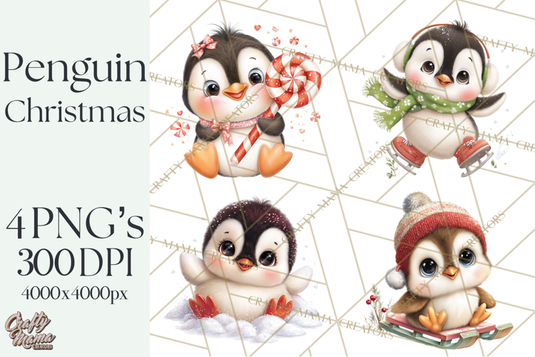 Christmas Penguin PNG Cute Kawaii Holiday Clipart