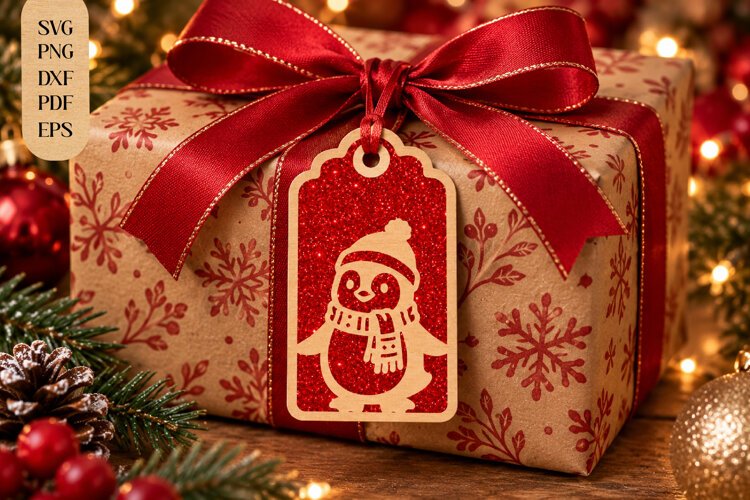 Penguin Christmas Gift Tag Laser Cut SVG example image 1