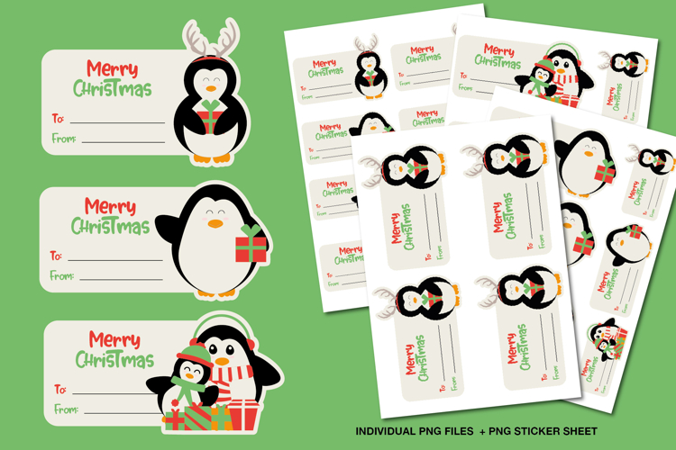 Penguin Christmas Gift Tags, Christmas Name Stickers Png