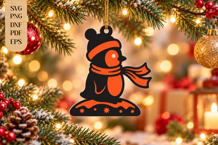 Penguin Christmas Ornament Laser Cut SVG example image 1