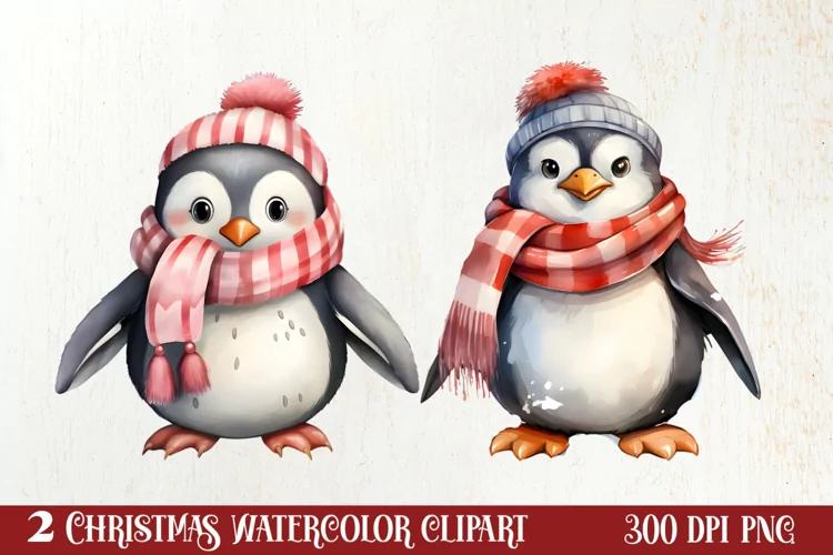 Penguin Christmas Santa Hats Sublimation Clipart