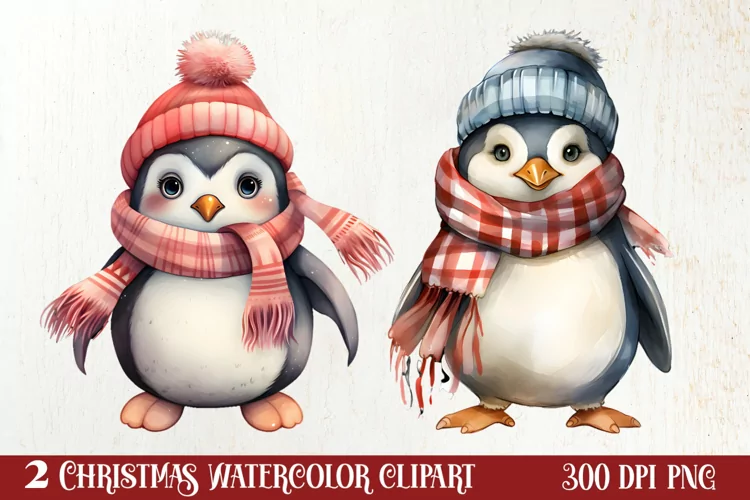 Penguin Christmas Santa Hats Sublimation Clipart