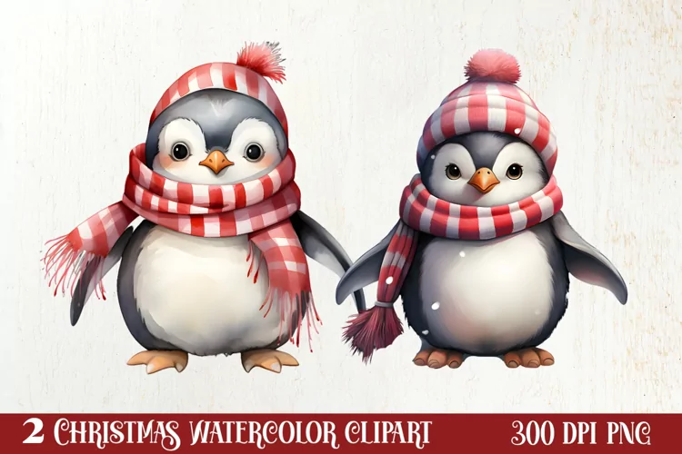 Penguin Christmas Santa Hats Sublimation Clipart