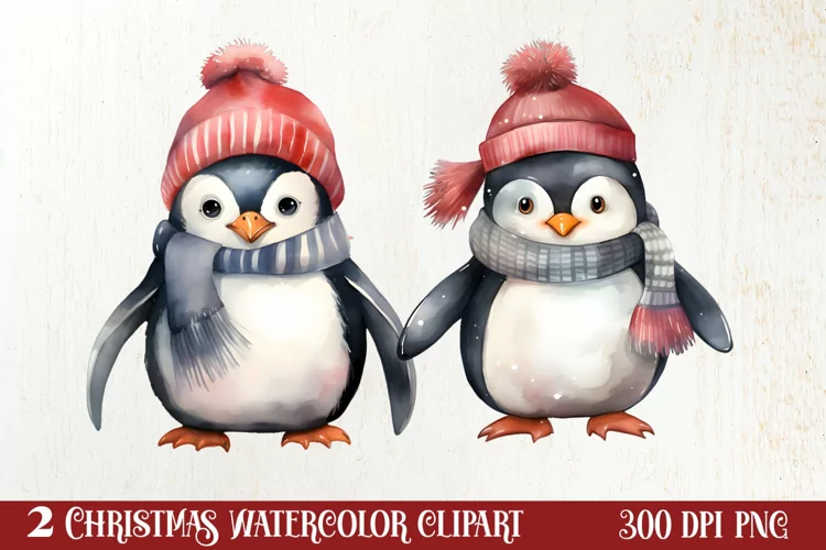 Penguin Christmas Santa Hats Sublimation Clipart