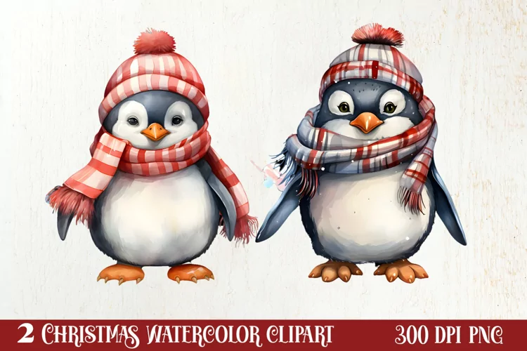 Penguin Christmas Santa Hats Sublimation Clipart