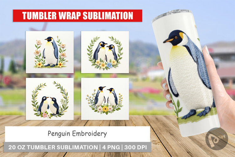 Tumbler Penguin Embroidery example image 1
