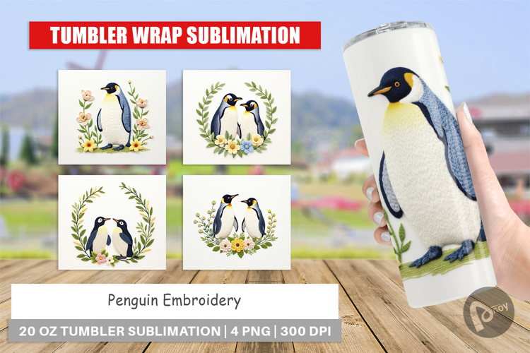 Tumbler Penguin Embroidery