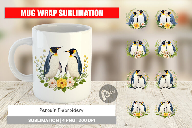 Mug Wrap Penguin Embroidery example image 1