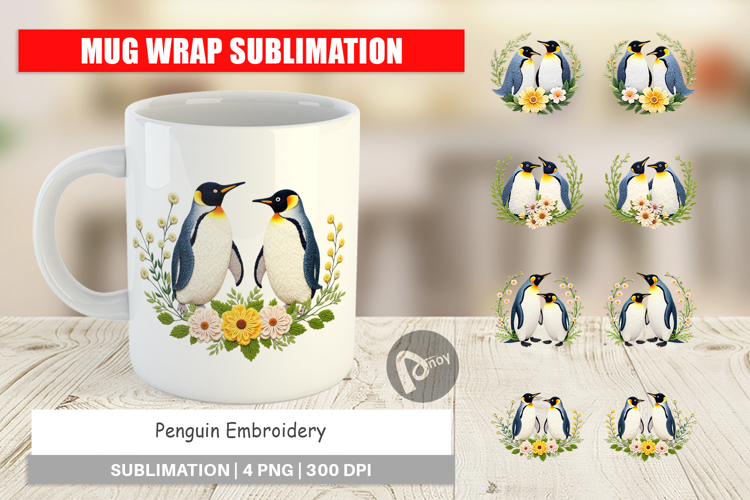 Mug Wrap Penguin Embroidery