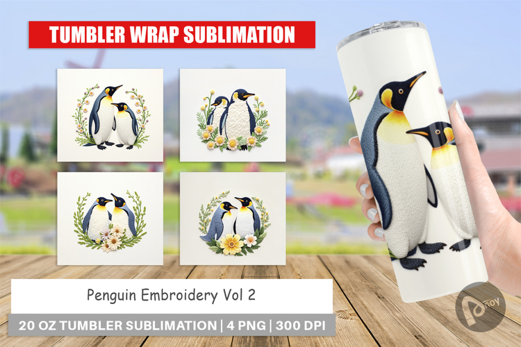 Tumbler Penguin Embroidery