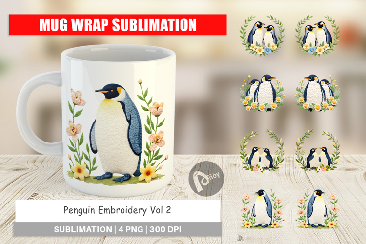 Mug Wrap Penguin Embroidery