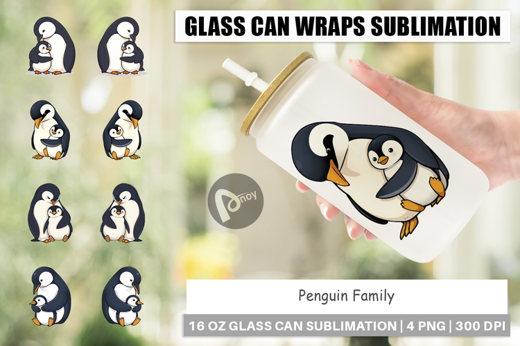 Glass Can Penguin Family