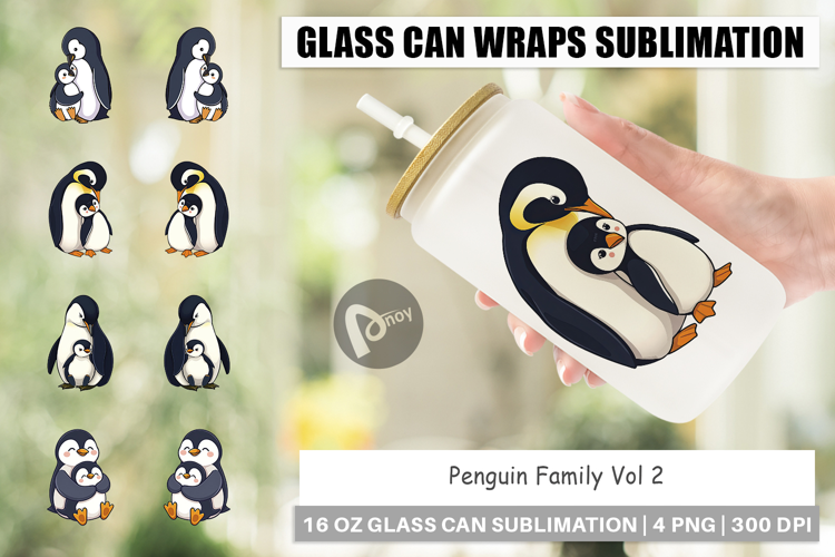 Glass Can Penguin Family