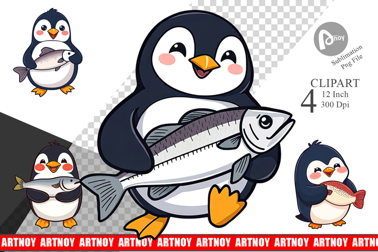 Penguin with Fish Clipart