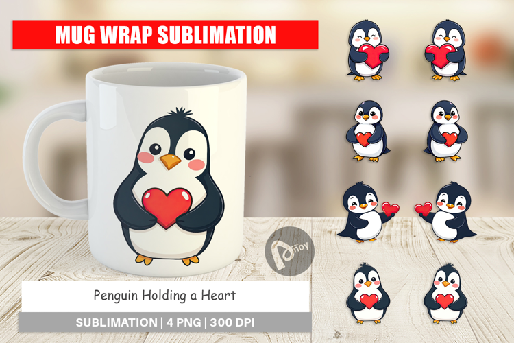 Mug Wrap Penguin Holding a Heart