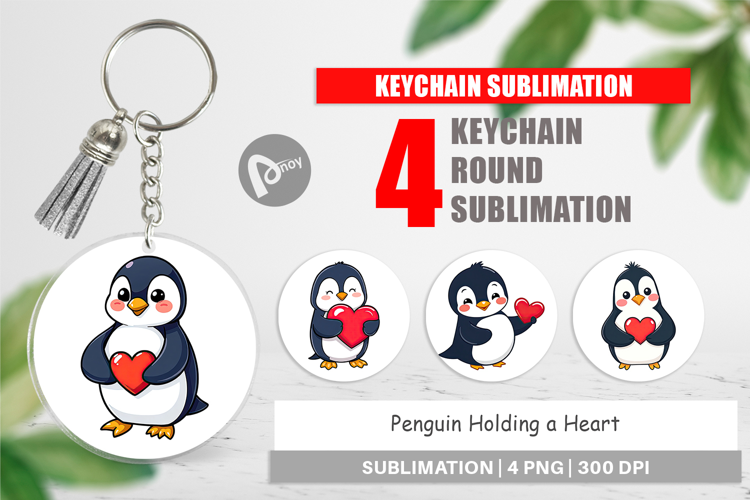 Keychain Penguin Holding a Heart