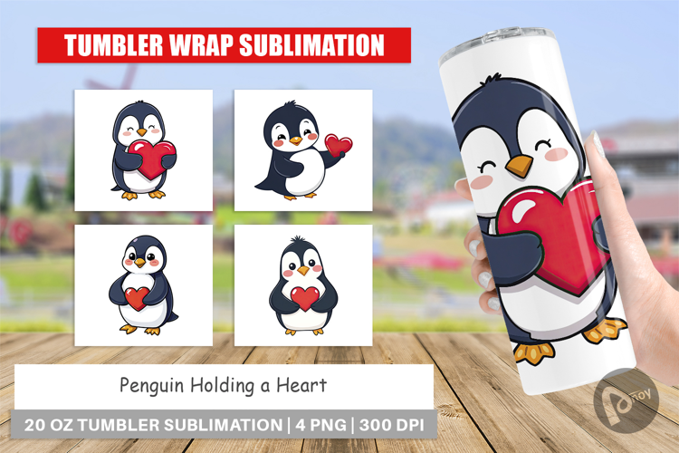 Tumbler Penguin Holding a Heart