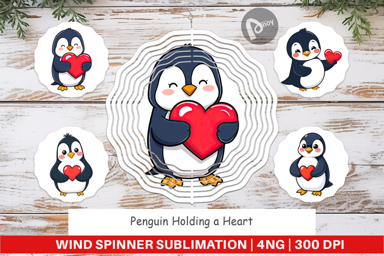 Wind Spinner Penguin Holding a Heart