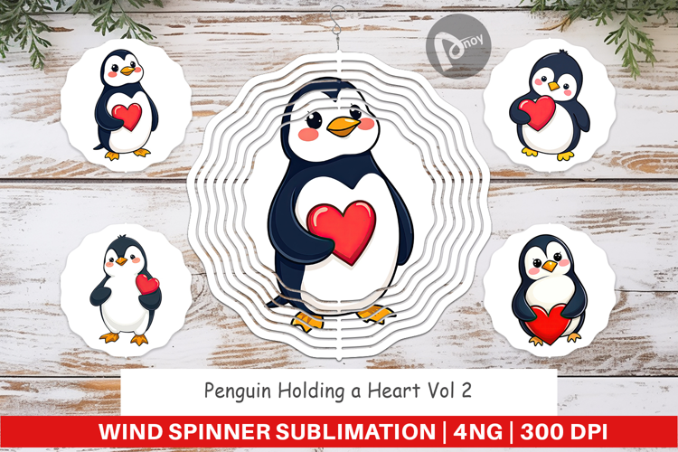 Wind Spinner Penguin Holding a Heart