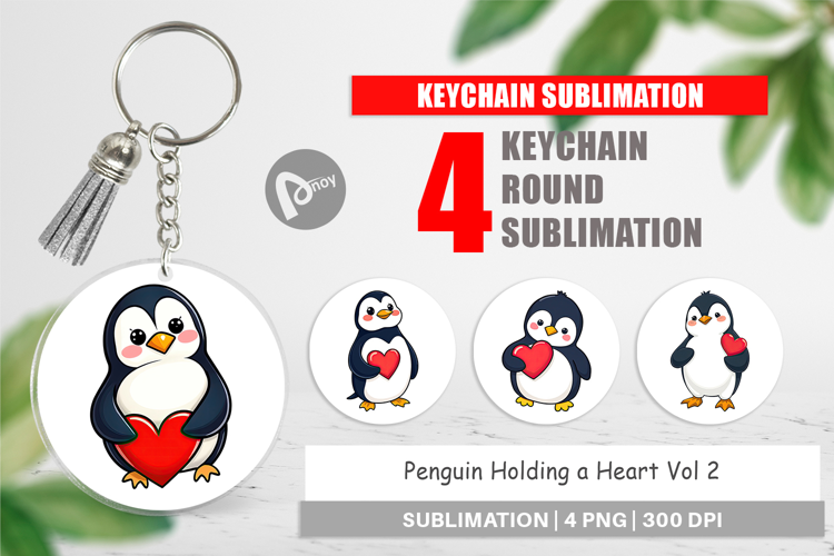Keychain Penguin Holding a Heart