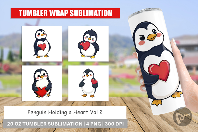 Tumbler Penguin Holding a Heart