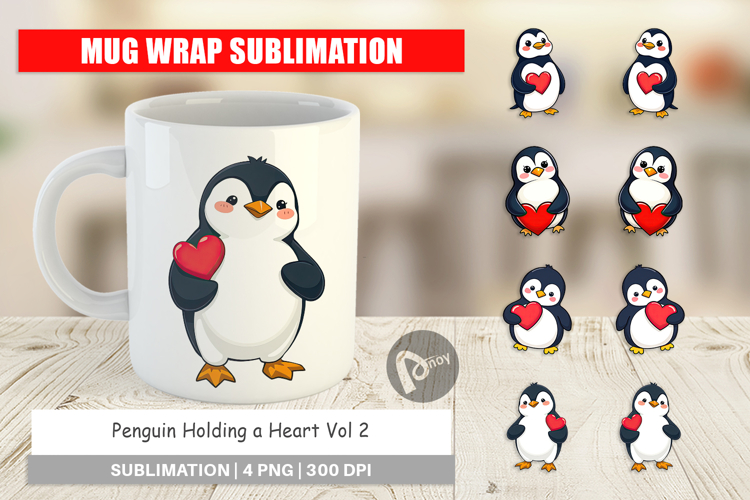 Mug Wrap Penguin Holding a Heart