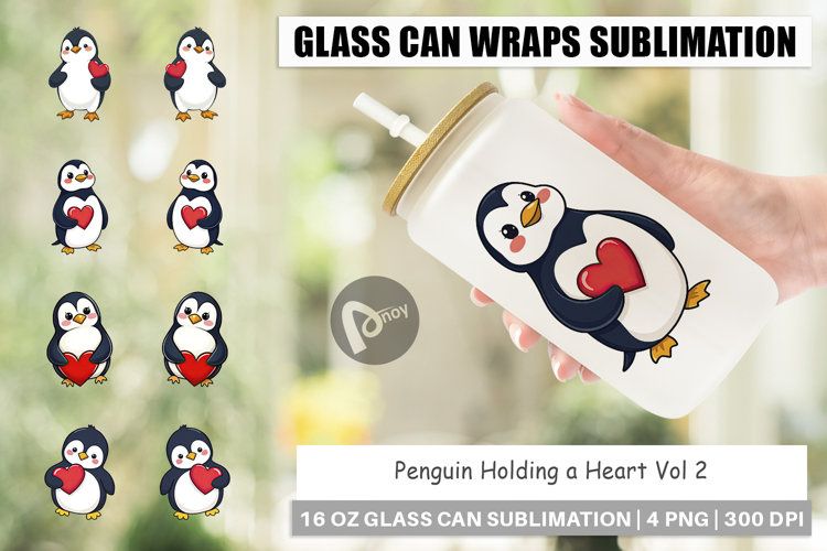 Glass Can Penguin Holding a Heart