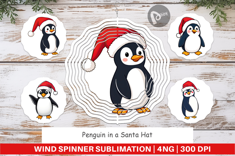 Wind Spinner Penguin in a Santa Hat