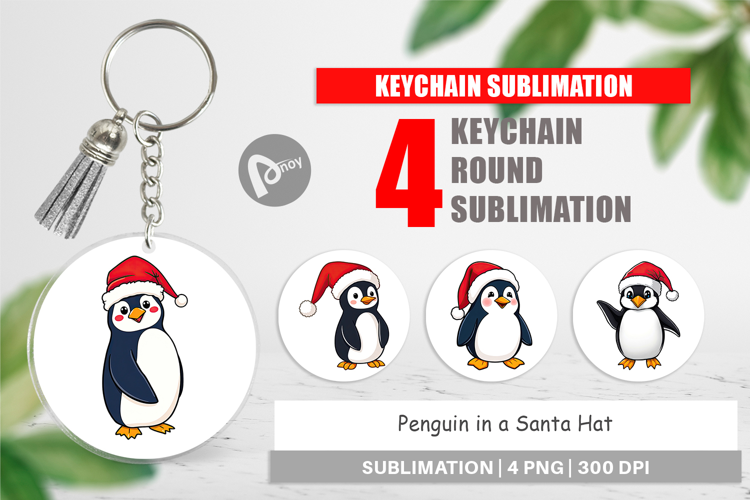 Keychain Penguin in a Santa Hat