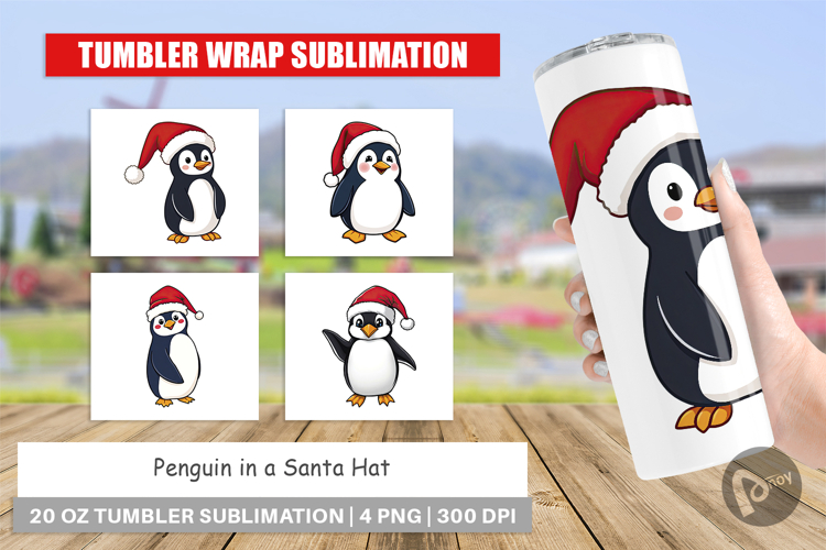 Tumbler Penguin in a Santa Hat
