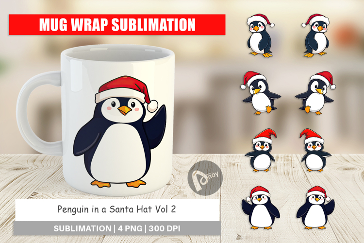 Mug Wrap Penguin in a Santa Hat