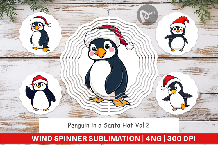 Wind Spinner Penguin in a Santa Hat