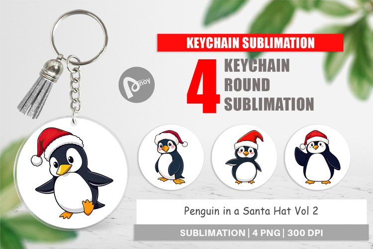 Keychain Penguin in a Santa Hat