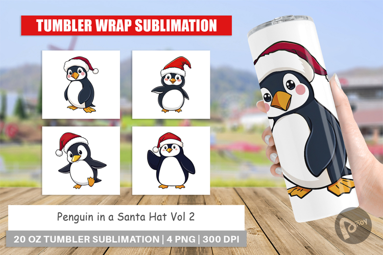 Tumbler Penguin in a Santa Hat