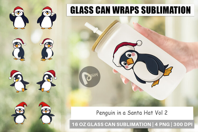 Glass Can Penguin in a Santa Hat example image 1