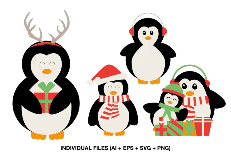 Cute Christmas Penguin Clipart for Holiday and Winter